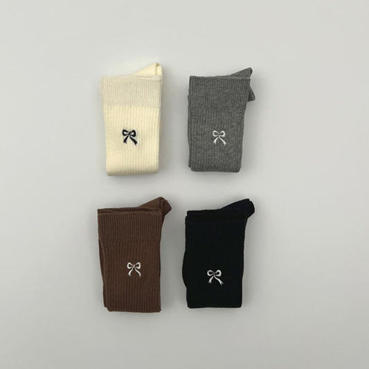 Ribbon Embroidered Knee Socks
