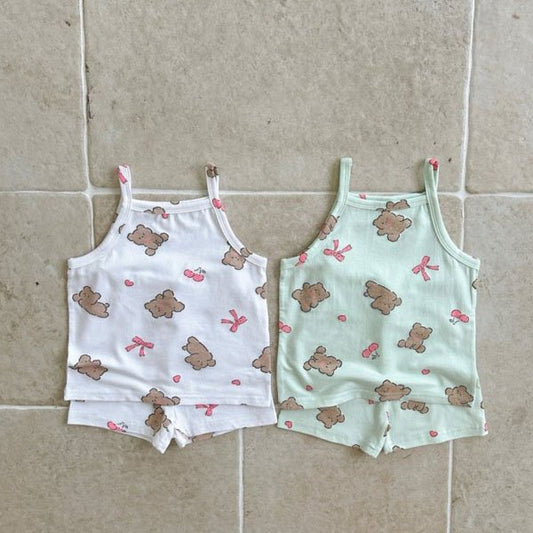 Ribbon Bear Strap Sleeveless Pajamas