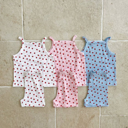 Ribbon Strawberry Strap Sleeveless Pajamas
