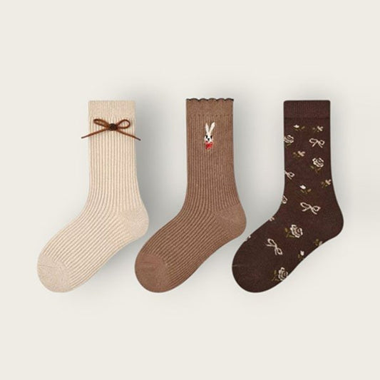 Flower Ribbon 3pcs Socks Set