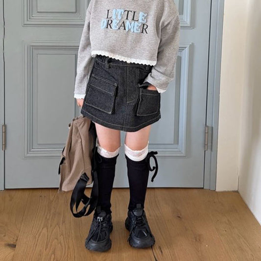 Cargo Skirt Pants (Black Denim)