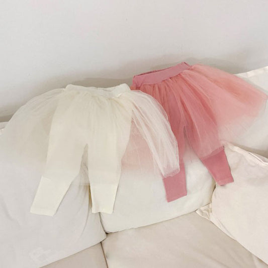 Shirring Tulle Skirt Leggings