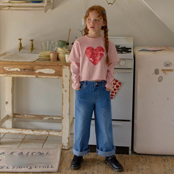 Heart Ribbon Denim Pants