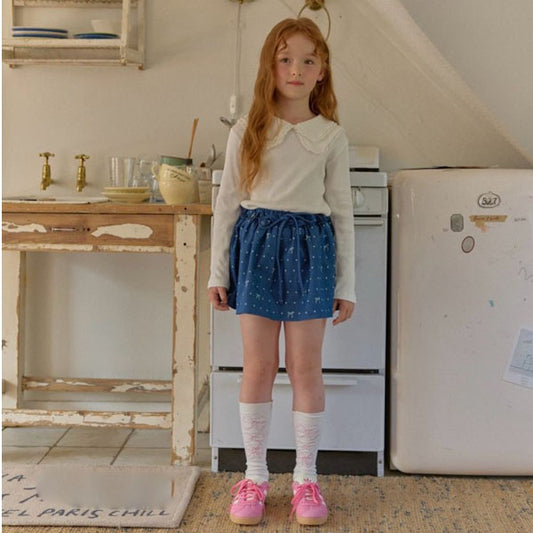 Ribbon Dot Denim Skirt (with inner shorts)