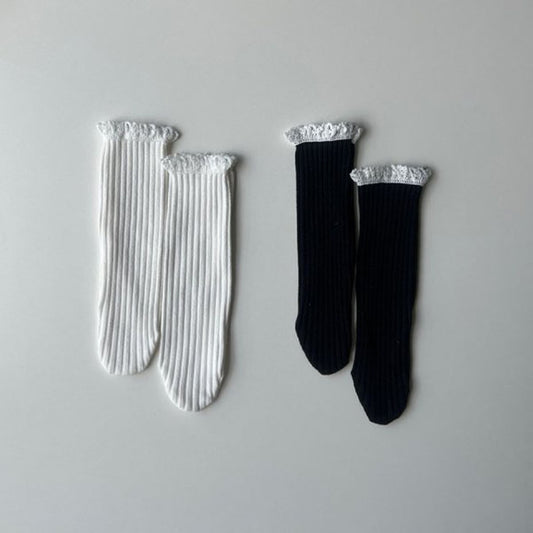 Ribbed Lace Knee Socks