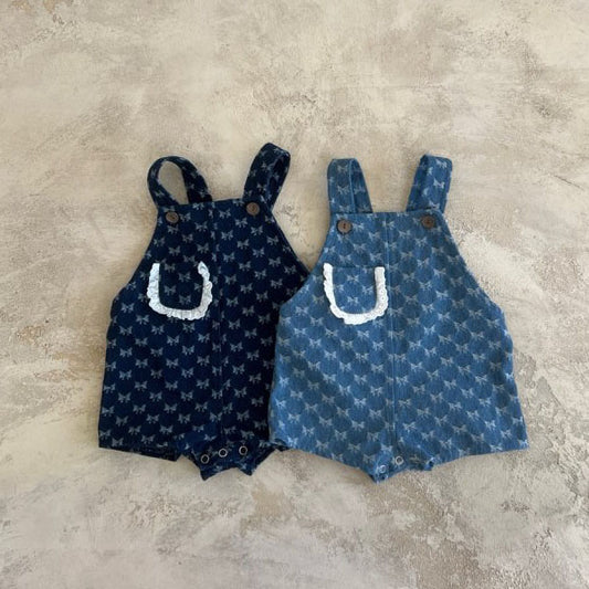 Denim Ribbon Overall Suit