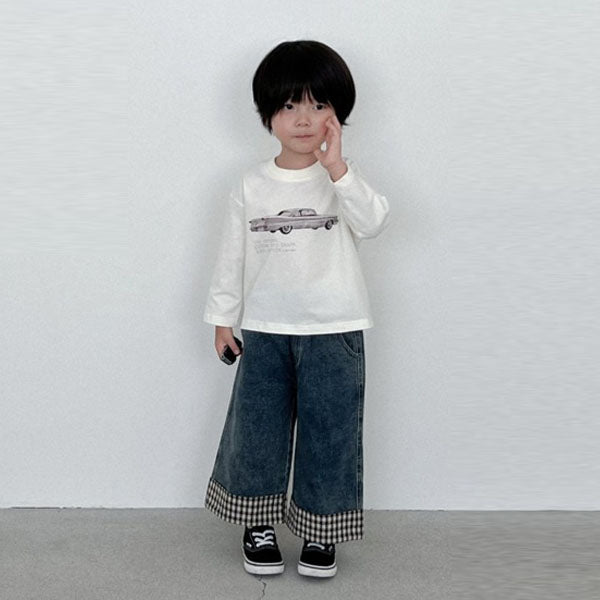 Hem Check Denim Pants