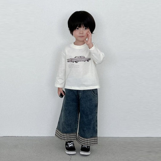 Hem Check Denim Pants