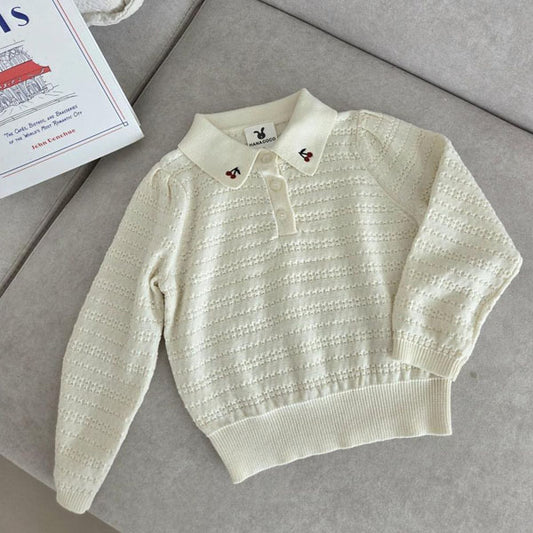 Cherry Embroidery Collar Knit
