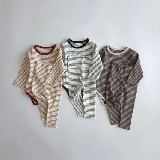 Striped Ribbed Bodysuit Set