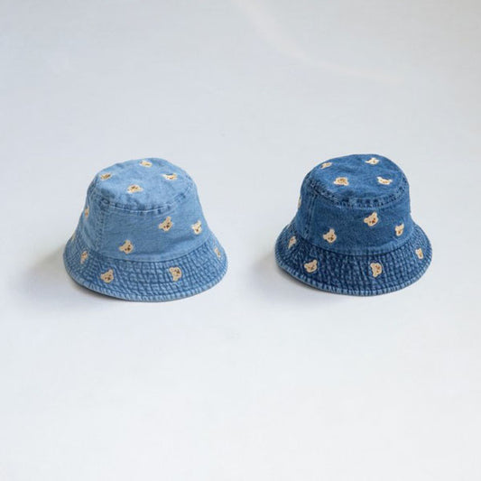 Denim Bear Pattern Bucket Hat