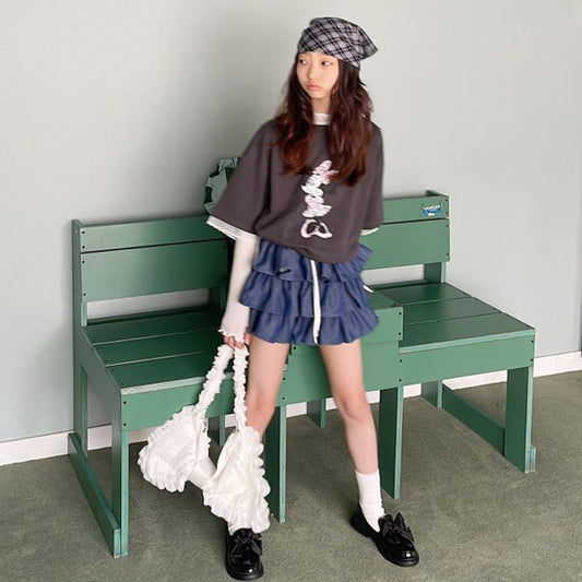 Denim Hip Frill Tiered Skirt