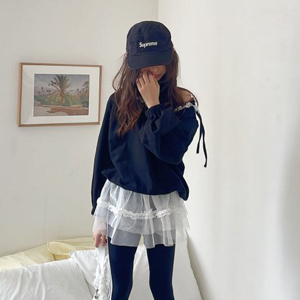 Off-Shoulder Lace Sweatshirt