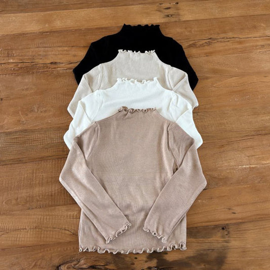 Dove Ribbed Mock Neck T-Shirt