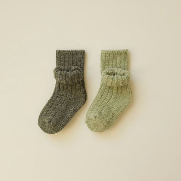 Ribbed Wool Socks Green Tea Set (2P)