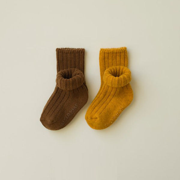 Ribbed Wool Socks Mustard Set (2P)