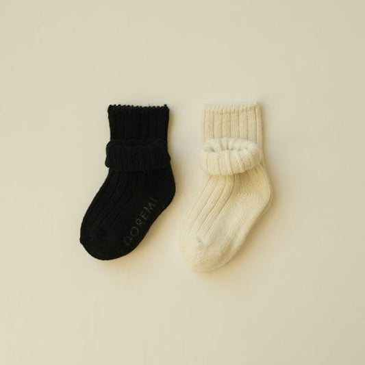 Ribbed Wool Socks Cream Set (2P)