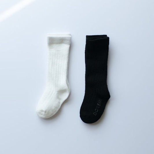 Lovely Roomy Knee Socks Off White Black (2P)