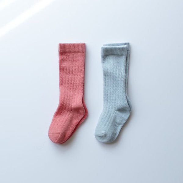 Lovely Roomy Knee Socks Coral Pink Sky Blue (2P)