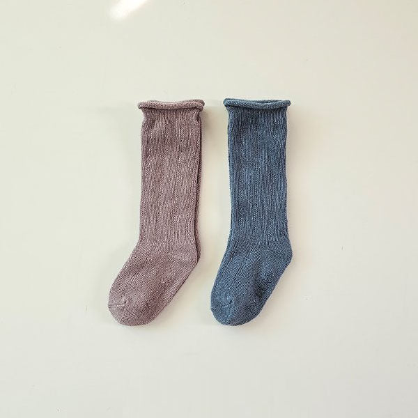 Roll-Top Roomy Knee Socks Lilac Set (2P)