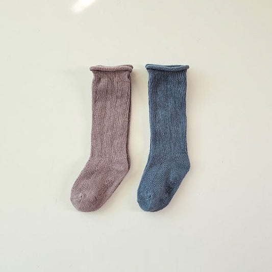 Roll-Top Roomy Knee Socks Lilac Set (2P)