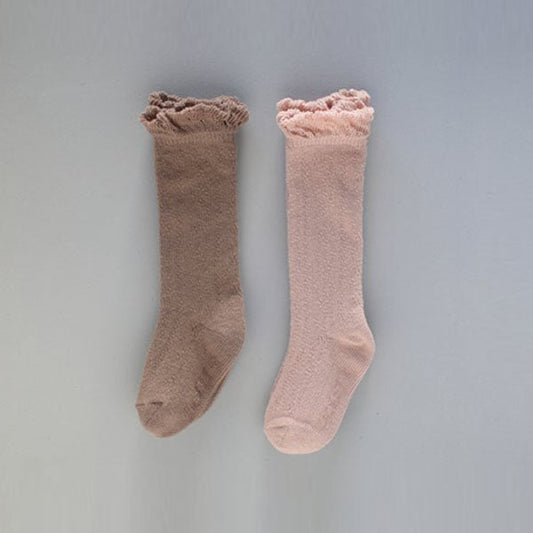 Roomy Frill Knee Socks Pink Set (2P)