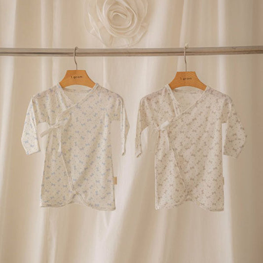 Kylie Wrap Style Bodysuit Gown Korean infant bodysuit in blue made in Korea