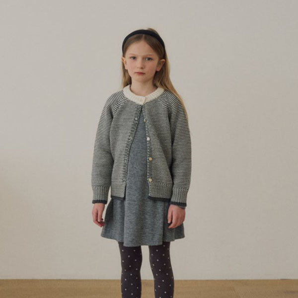 Classic Stripe Cardigan Korean toddler sweater in gray-ivory made in Korea