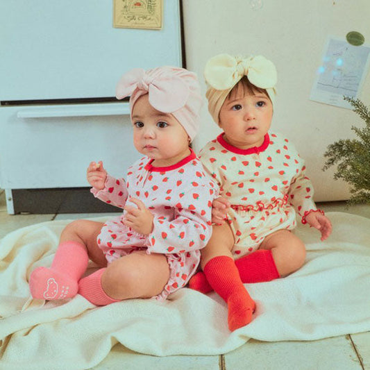 Strawberry Sand Bloomers Set Korean infant set in cream made in Korea
