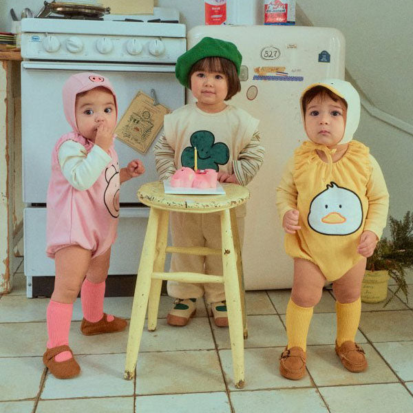 Lucky Friends Bodysuit Korean infant bodysuit in yellow(duck) made in Korea