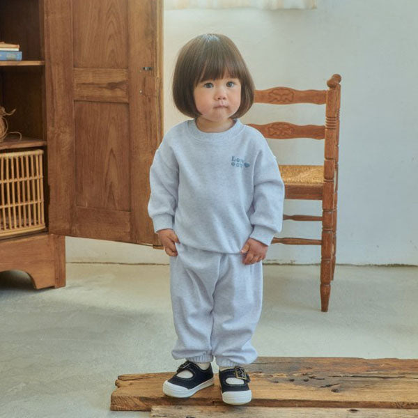 Love Ote Top & Bottom Set Korean toddler set in light heather made in Korea
