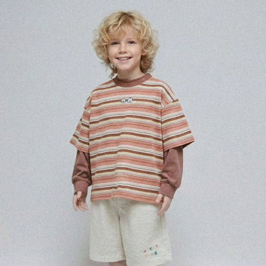 Poppy Stripe Layered Korean juniors t-shirt in blue made in Korea