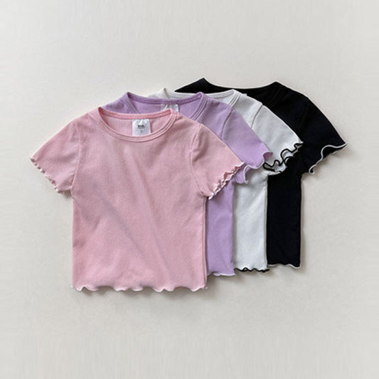Ribbed Casual Short Sleeve Tee Korean juniors t-shirt in pink made in Korea