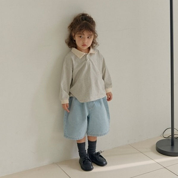 Knee Length Wide Denim Pants Korean toddler pants in light denim made in Korea