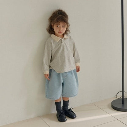 Knee Length Wide Denim Pants Korean toddler pants in light denim made in Korea