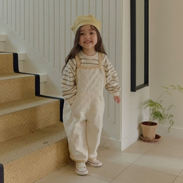 Embossed Polka Dot Overall Korean toddler overall in cream made in Korea