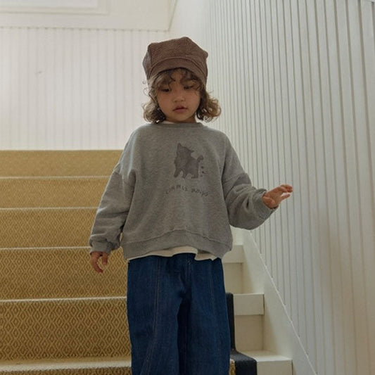 Soft Cat Sweatshirt Korean toddler sweater in cream made in Korea