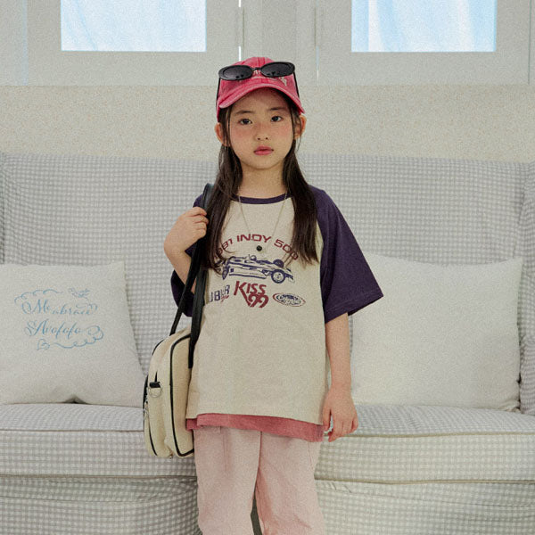 Racing Short Sleeve Tee Korean juniors t-shirt in burgundy made in Korea
