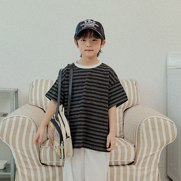 Miu Stripe Short Sleeve Tee Korean juniors t-shirt in brown made in Korea
