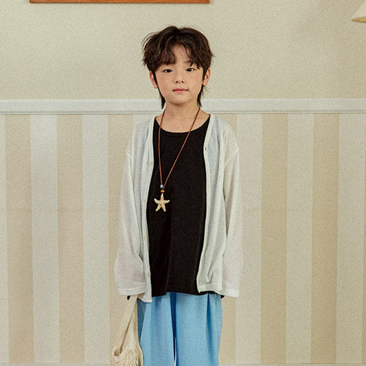 Linen Summer Cardigan Korean juniors sweater in ivory made in Korea