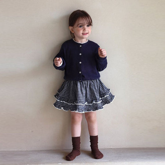 Orly Check Skirt Korean toddler skirt in navy check made in Korea