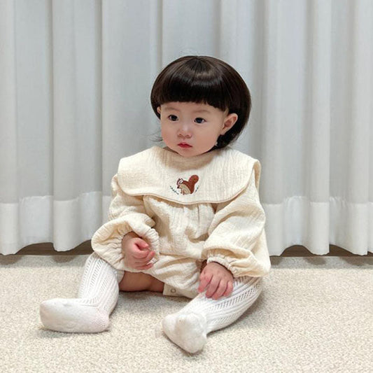 Squirrel Collar Bodysuit Korean infant bodysuit in cream made in Korea