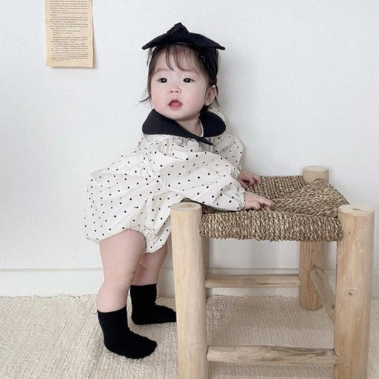 Polka Dot Collar Bodysuit Korean infant bodysuit in ivory made in Korea