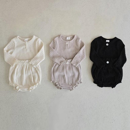 Duri Ribbed Set Korean infant set in ivory made in Korea
