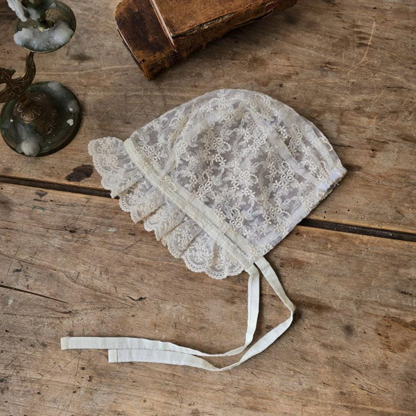 Lace Ruffle Bonnet Korean kids accessory in mesh lace made in Korea