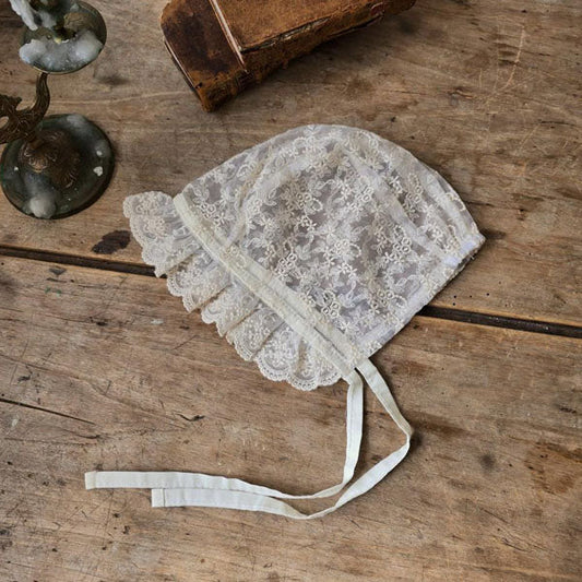 Lace Ruffle Bonnet Korean kids accessory in mesh lace made in Korea