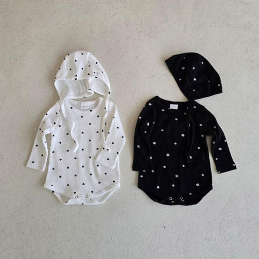 Spring Bonnet Bodysuit Set Korean infant bodysuit in white made in Korea