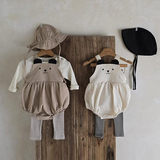 Baby Bear Overall Bodysuit Korean infant bodysuit in ivory made in Korea