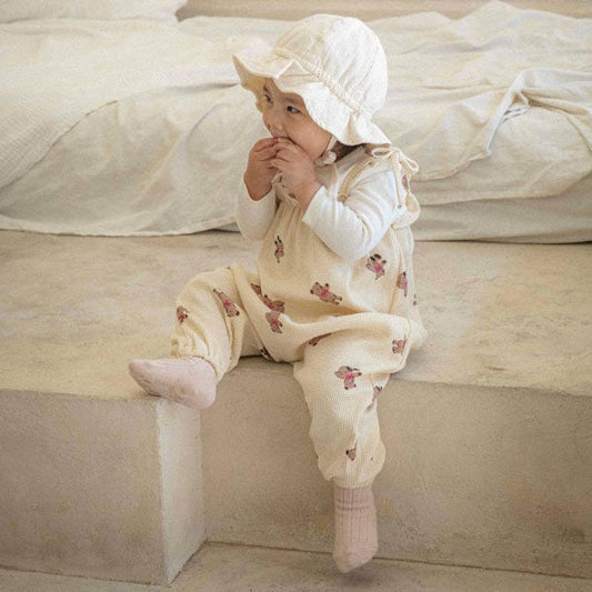 Waffle Bear Overall Korean infant overall in cream made in Korea