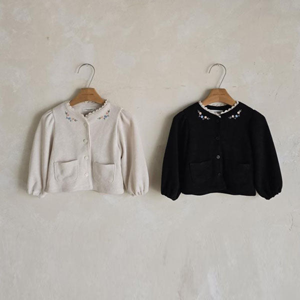 Embroidery Knit Cardigan Korean infant sweater in natural made in Korea